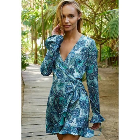 Boho Satin‎ Romper Ruffled Serenity Blue Size S RefI023-2 - Picture 1 of 13